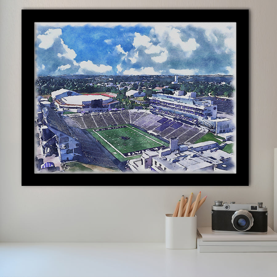 Bill Snyder Family Football Stadium Kansas State Stadium Watercolor, Sport Prints Fan Gift, Framed Art Prints Wall Art Decor