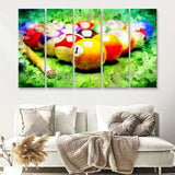 Billiard Balls Cue On Green Table 5 Piece B Multi Panels Canvas Prints Wall Art - Painting Canvas,Wall Decor
