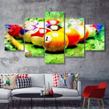 Billiard Balls Cue On Green Table 5 Piece Multi Panels Canvas Prints Wall Art - Painting Canvas,Wall Decor