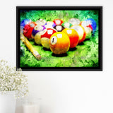 Billiard Balls Cue On Green Table Framed Canvas Prints Wall Art - Painting Canvas,Framed Picture,Home Art Wall Decor