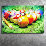 Billiard Balls Cue On Green Table Canvas Prints Wall Art - Painting Canvas,Wall Decor,Art Print,Home Decor