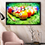 Billiard Balls Cue On Green Table Framed Canvas Prints Wall Art - Painting Canvas,Framed Picture,Home Art Wall Decor