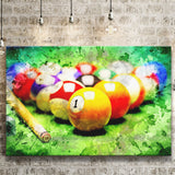 Billiard Balls Cue On Green Table Canvas Prints Wall Art - Painting Canvas,Wall Decor,Art Print,Home Decor