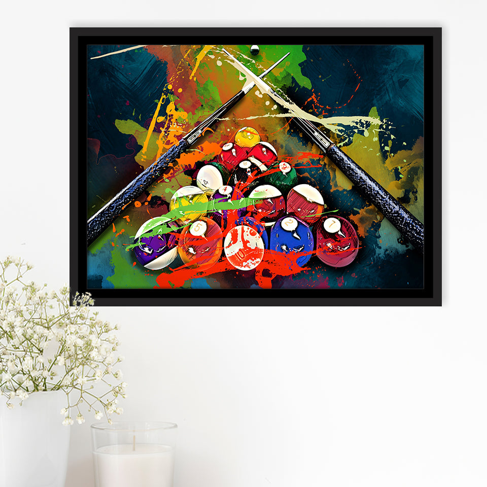 Billiards Canvas Art, Billiards Canvas Framed Canvas Prints Wall Art Decor, Black Floating Frame