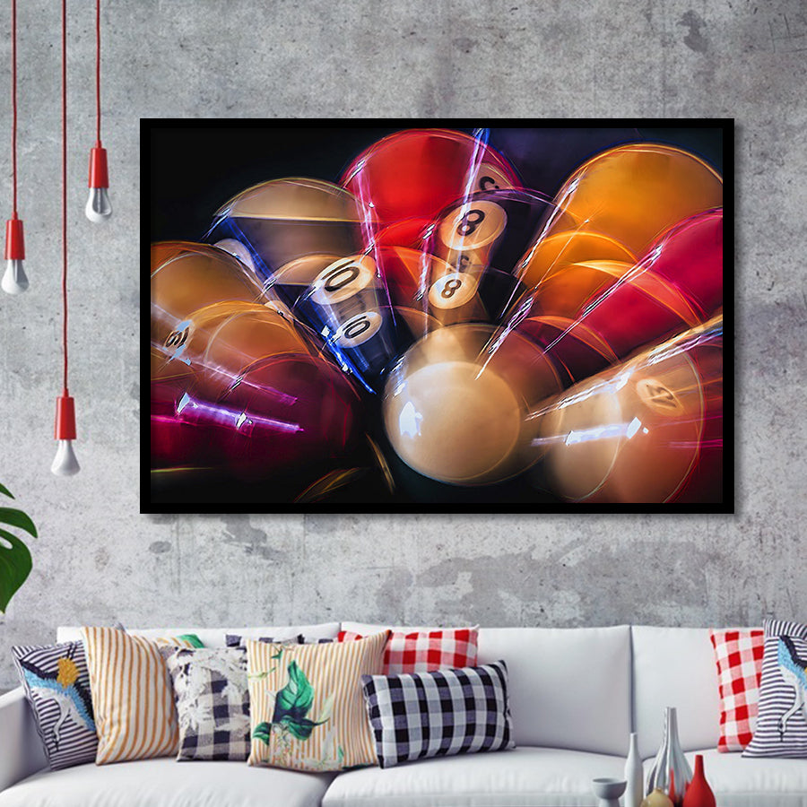 Billiards 8 Ball Billiards Art Framed Art Prints Wall Art Decor,Black Frame, Ready to hang