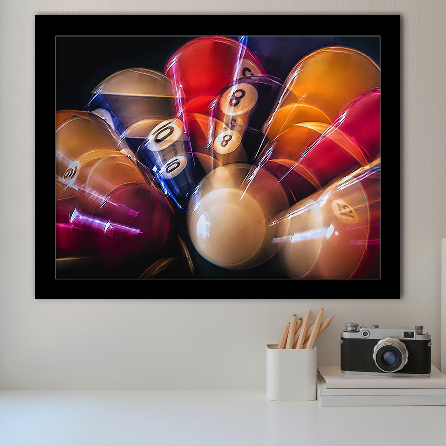 Billiards 8 Ball Billiards Art Framed Art Prints Wall Art Decor,Black Frame, Ready to hang