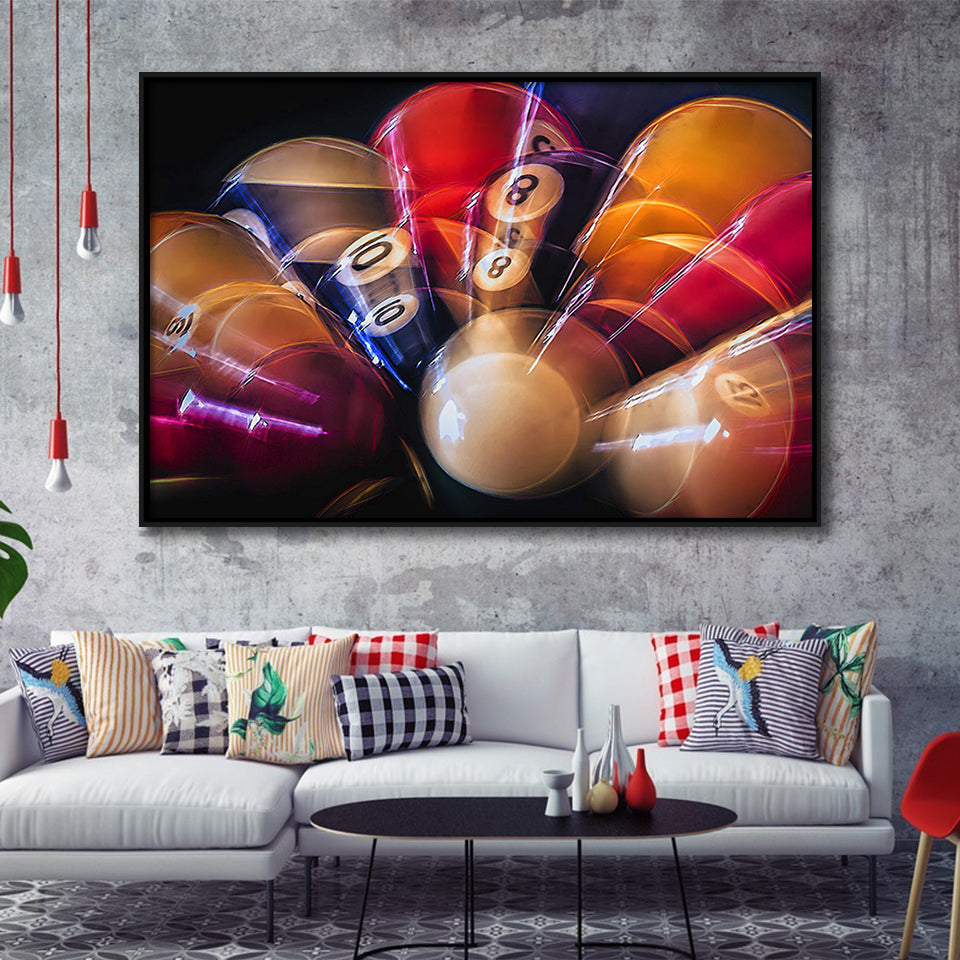 Billiards 8 Ball Billiards Canvas Art Framed Canvas Prints Wall Art Decor, Black Floating Frame