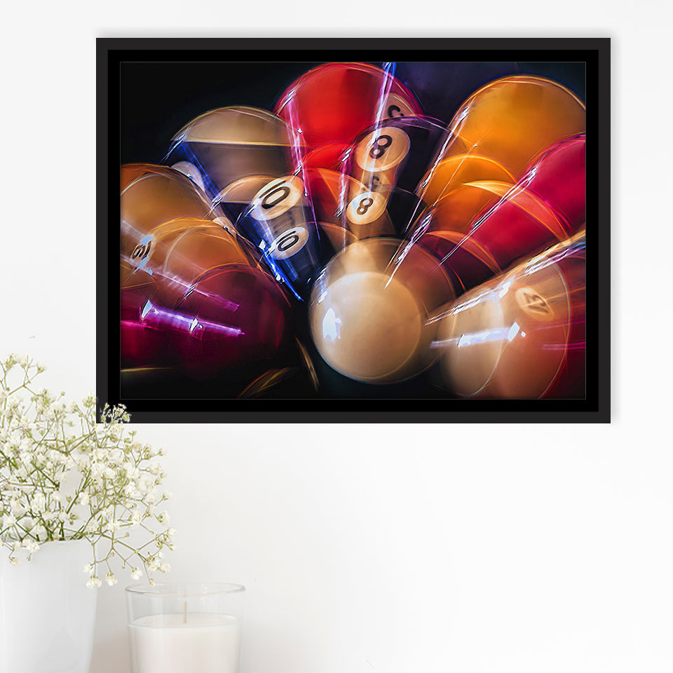 Billiards 8 Ball Billiards Canvas Art Framed Canvas Prints Wall Art Decor, Black Floating Frame