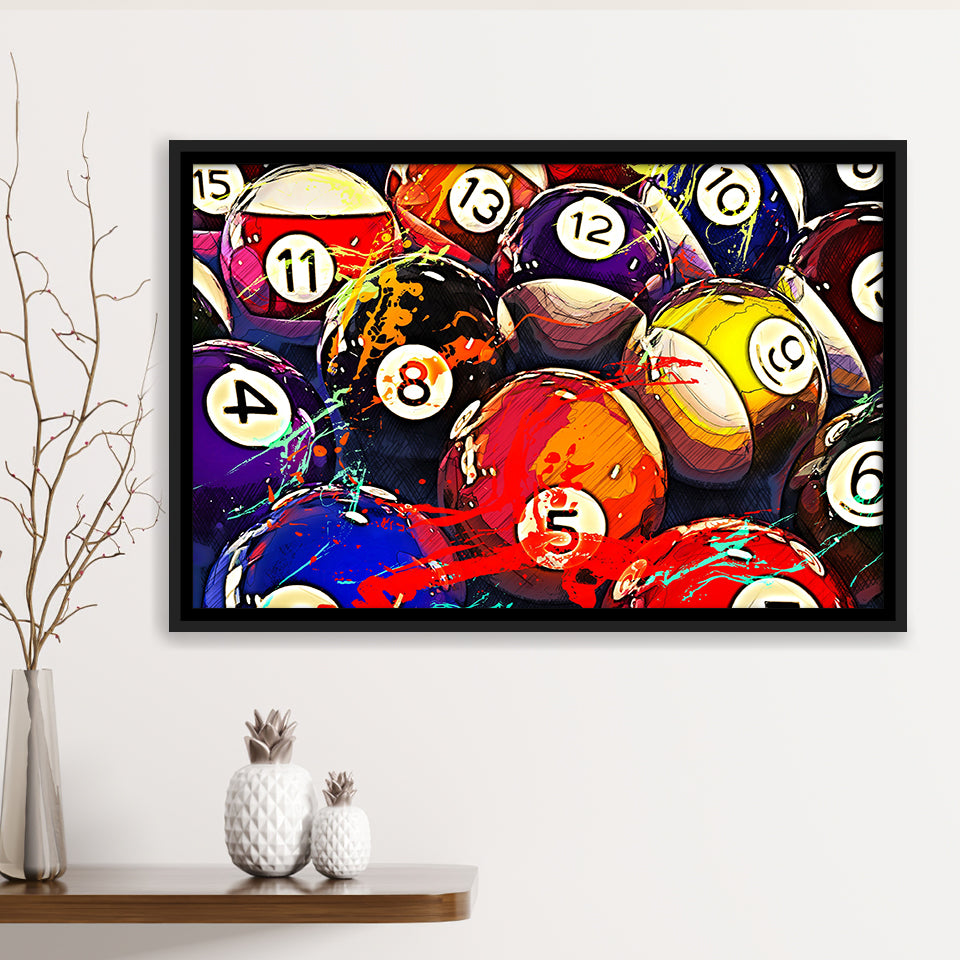 Billiards, Billiards Balls Framed Canvas Prints Wall Art Decor, Black Floating Frame
