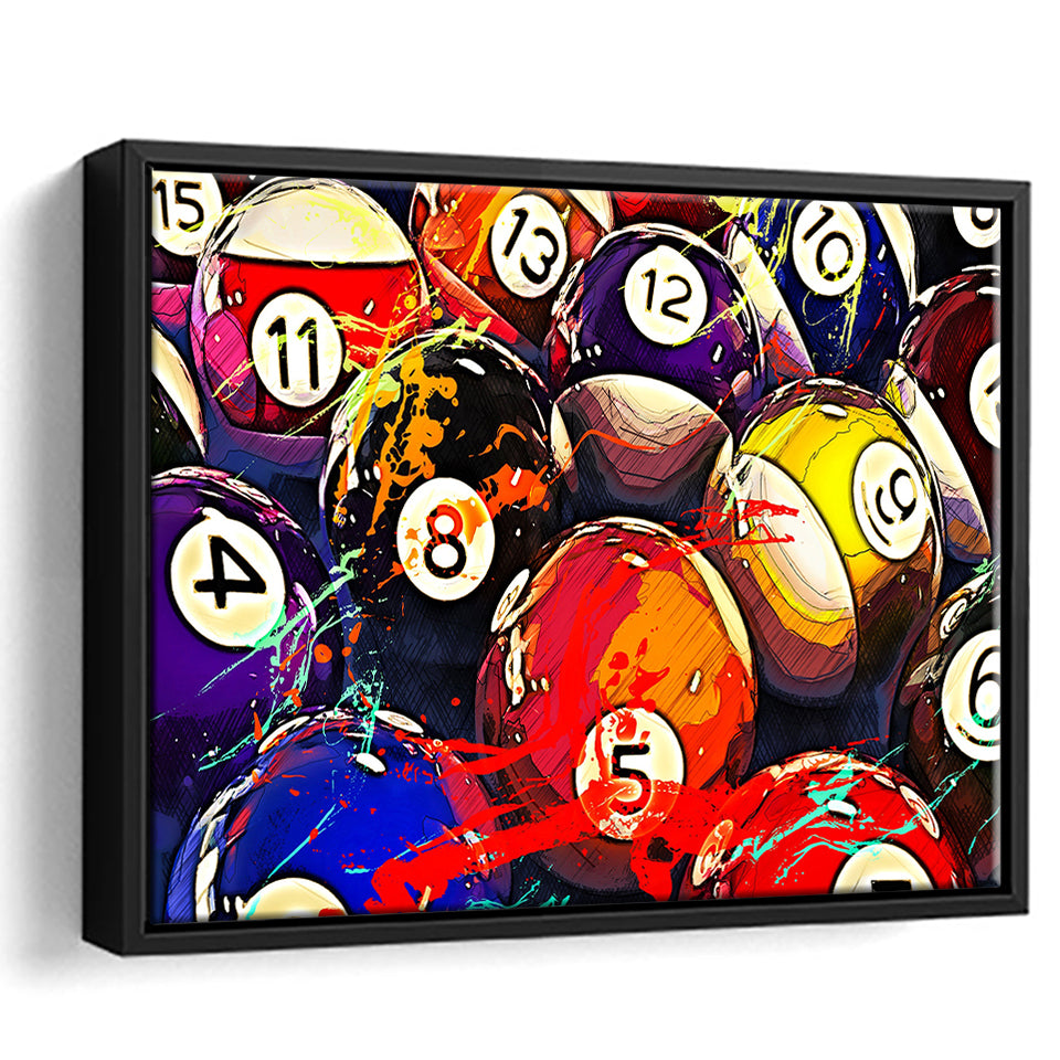Billiards, Billiards Balls Framed Canvas Prints Wall Art Decor, Black Floating Frame