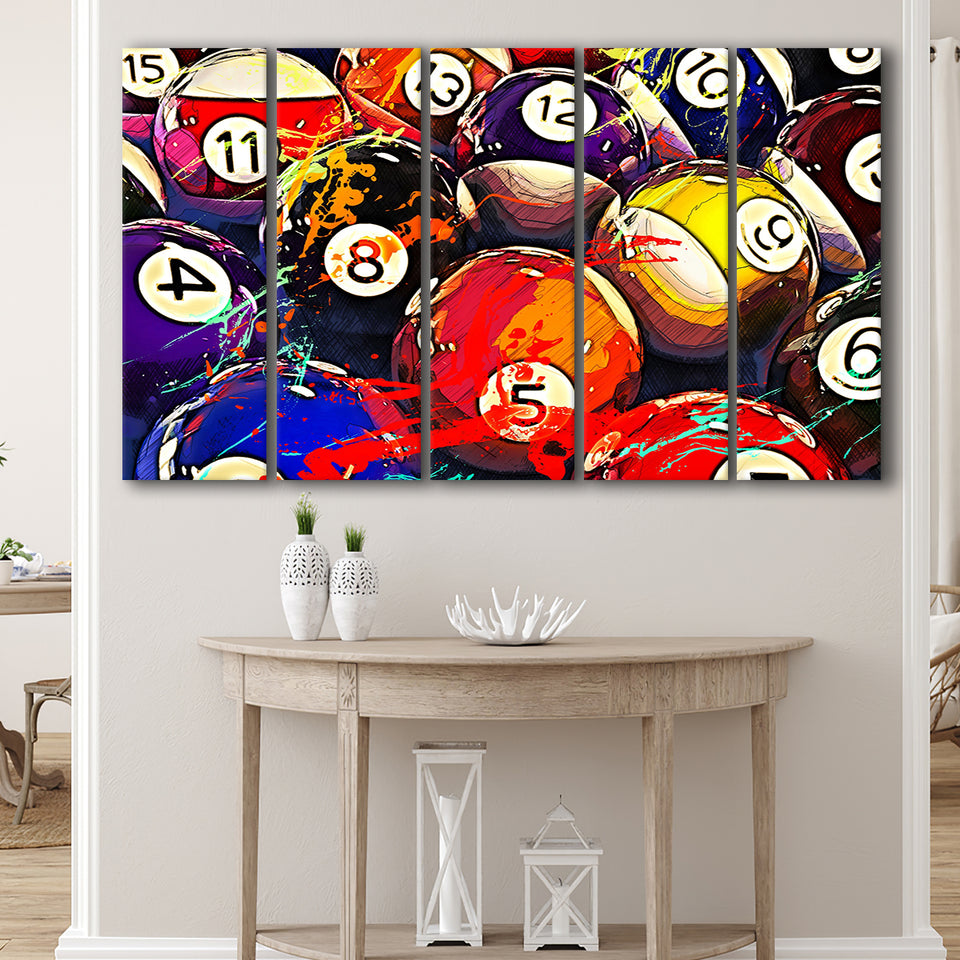 Billiards, Billiards Balls 5 Panels B,Large Canvas,Canvas Prints Wall Art Home Decor