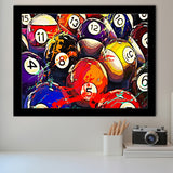 Billiards, Billiards Balls Framed Art Prints Wall Art Decor,Black Frame, Ready to hang