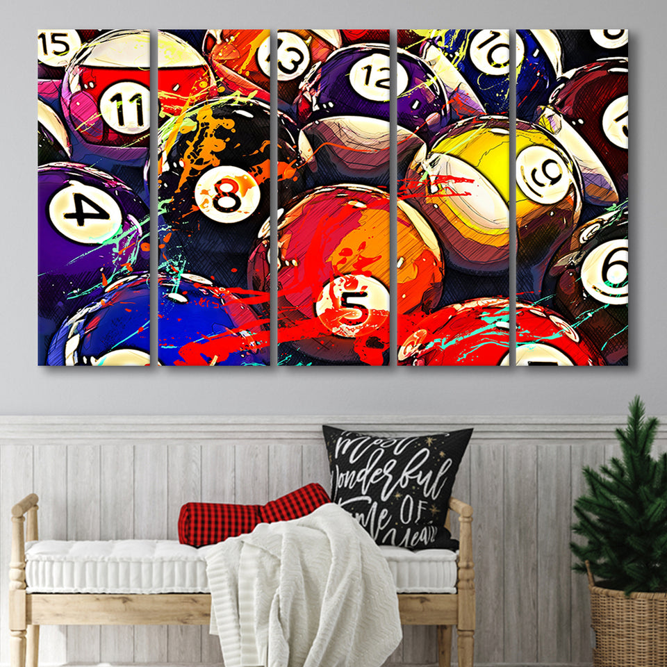 Billiards, Billiards Balls 5 Panels B,Large Canvas,Canvas Prints Wall Art Home Decor