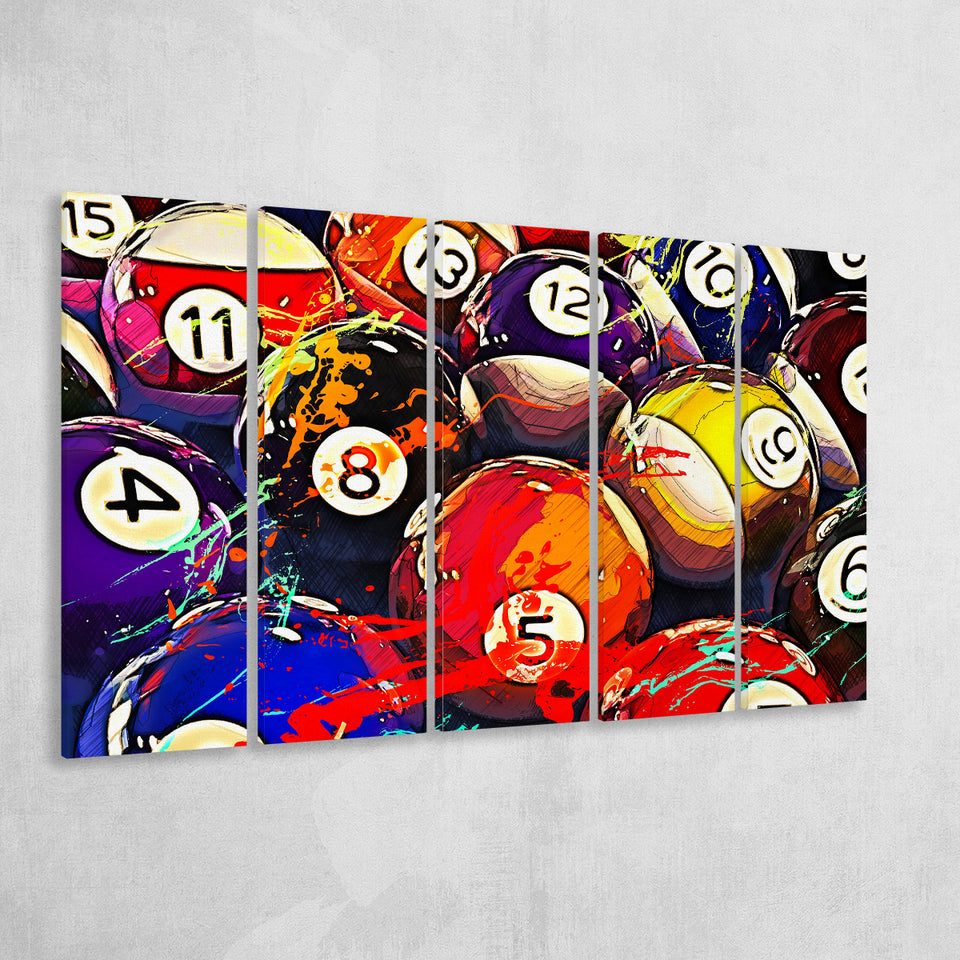 Billiards, Billiards Balls 5 Panels B,Large Canvas,Canvas Prints Wall Art Home Decor