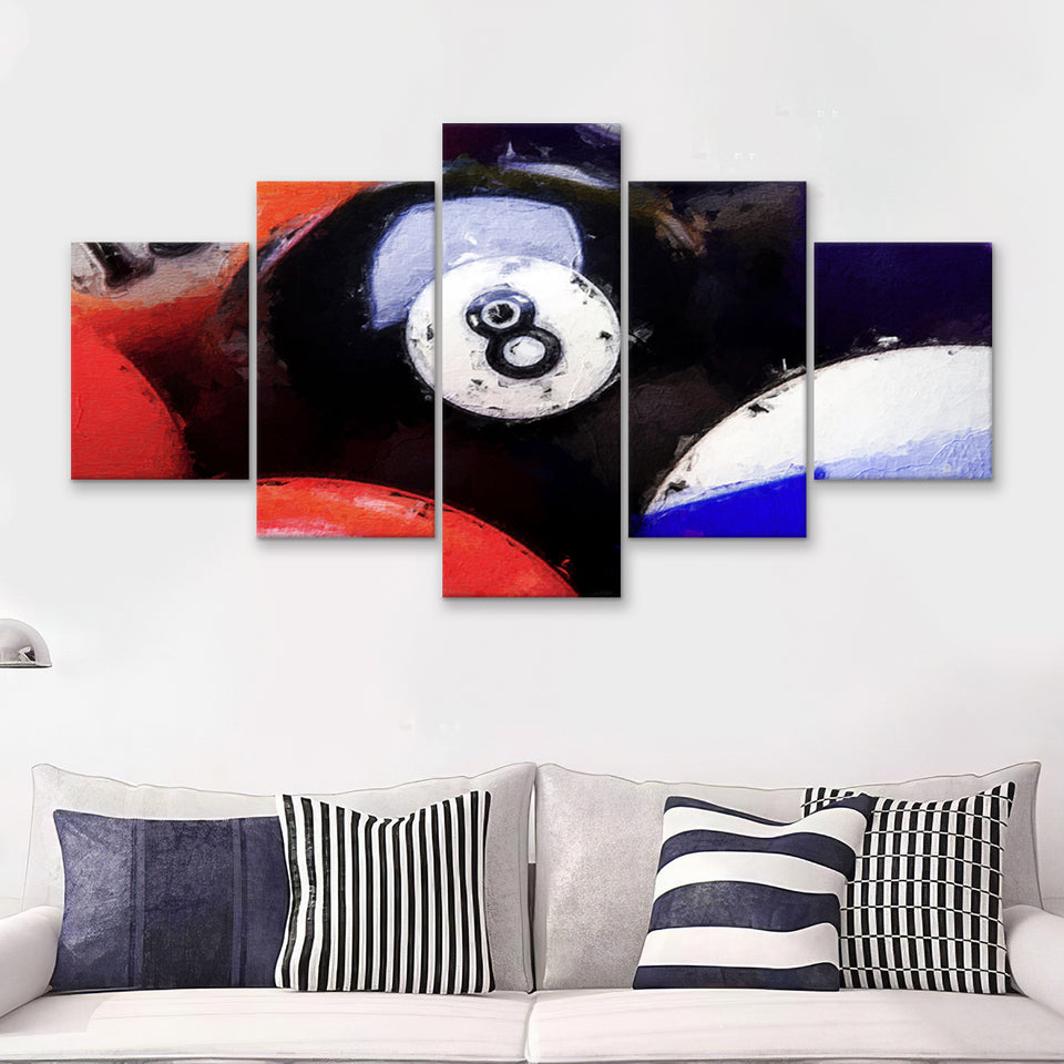 Billiards 5 Piece Canvas Prints Wall Art Decor - Painting Canvas, Multi Panels