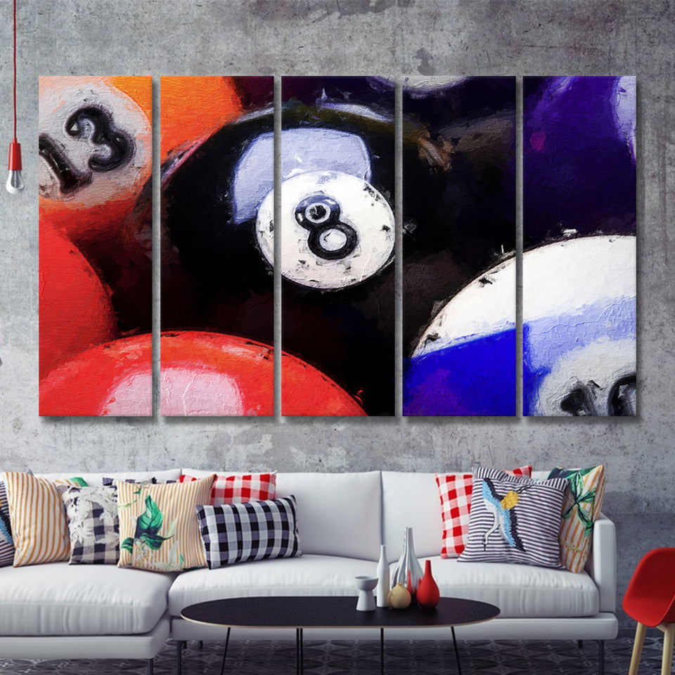 Billiards 5 Piece B Canvas Prints Wall Art Decor - Painting Canvas, Multi Panels
