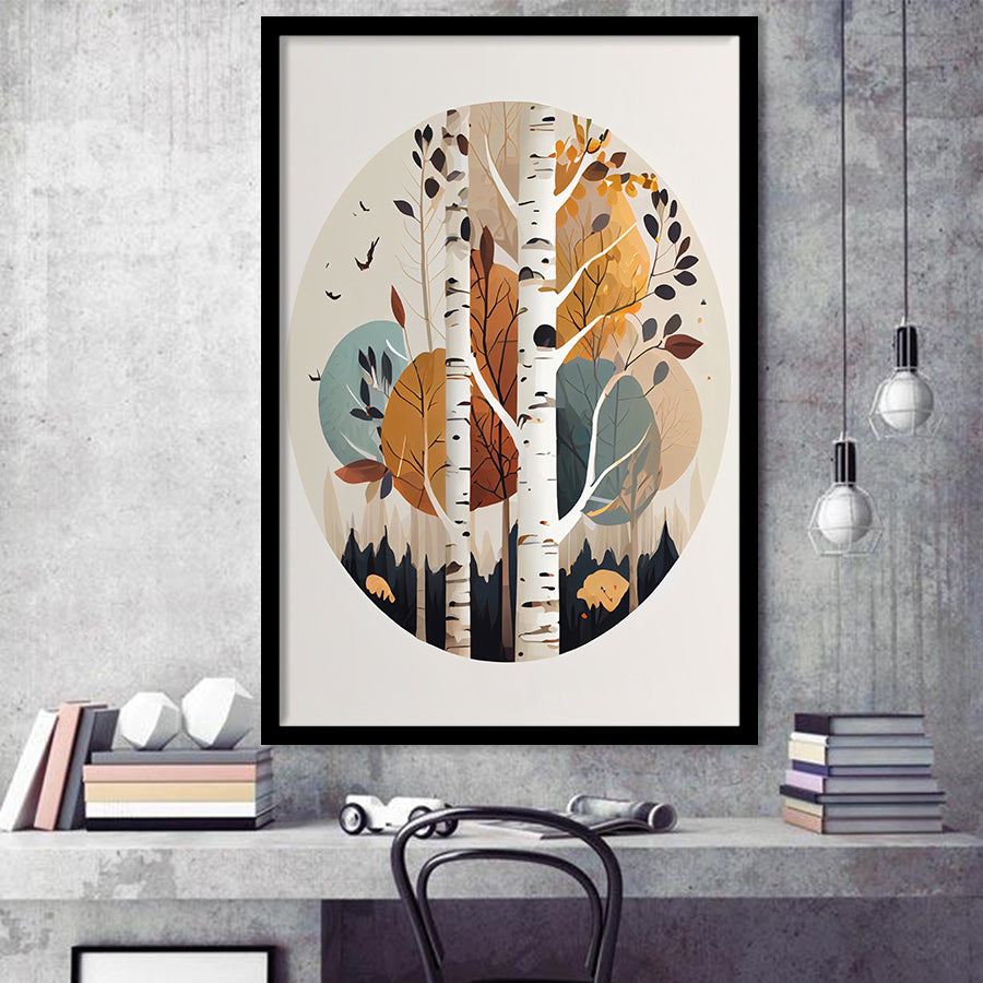 Birch Tree Retro Art Print, City Art Print, Framed Art Print Wall Art Home Decor, Framed Picture