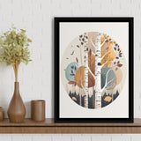 Birch Tree Retro Art Print, Large Canvas, Framed Canvas Print Wall Art Home Decor, Floating Frame