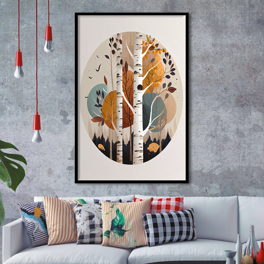 Birch Tree Retro Art Print, City Art Print, Framed Art Print Wall Art Home Decor, Framed Picture