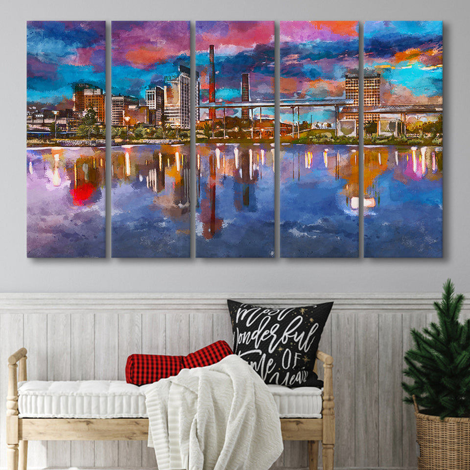 Birmingham Alabama Usa City Skyline 5 Pieces Extra Large Canvas Prints Wall Art Home Decor