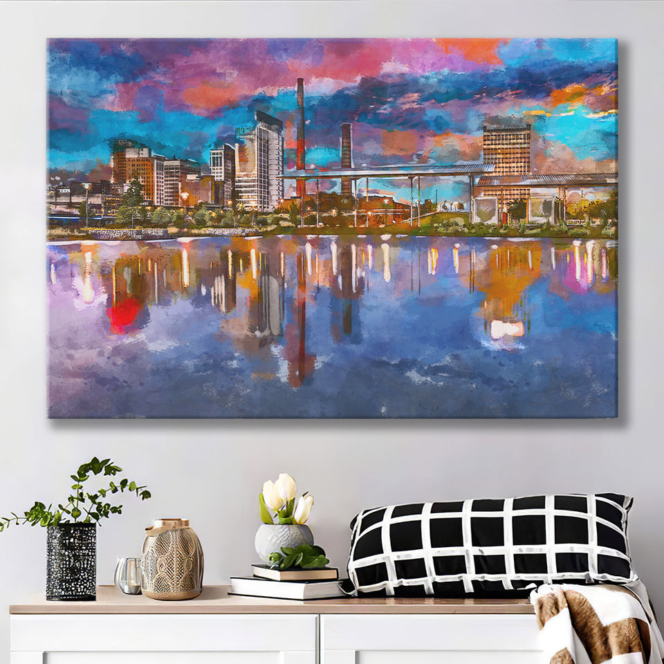 Birmingham Alabama Usa City Skyline City Art Watercolor Canvas Prints Wall Art Home Decor, Large Canvas