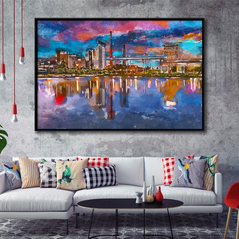 Birmingham Alabama Usa City Skyline City Art Watercolor Framed Canvas Prints Wall Art Home Decor,Floating Frame