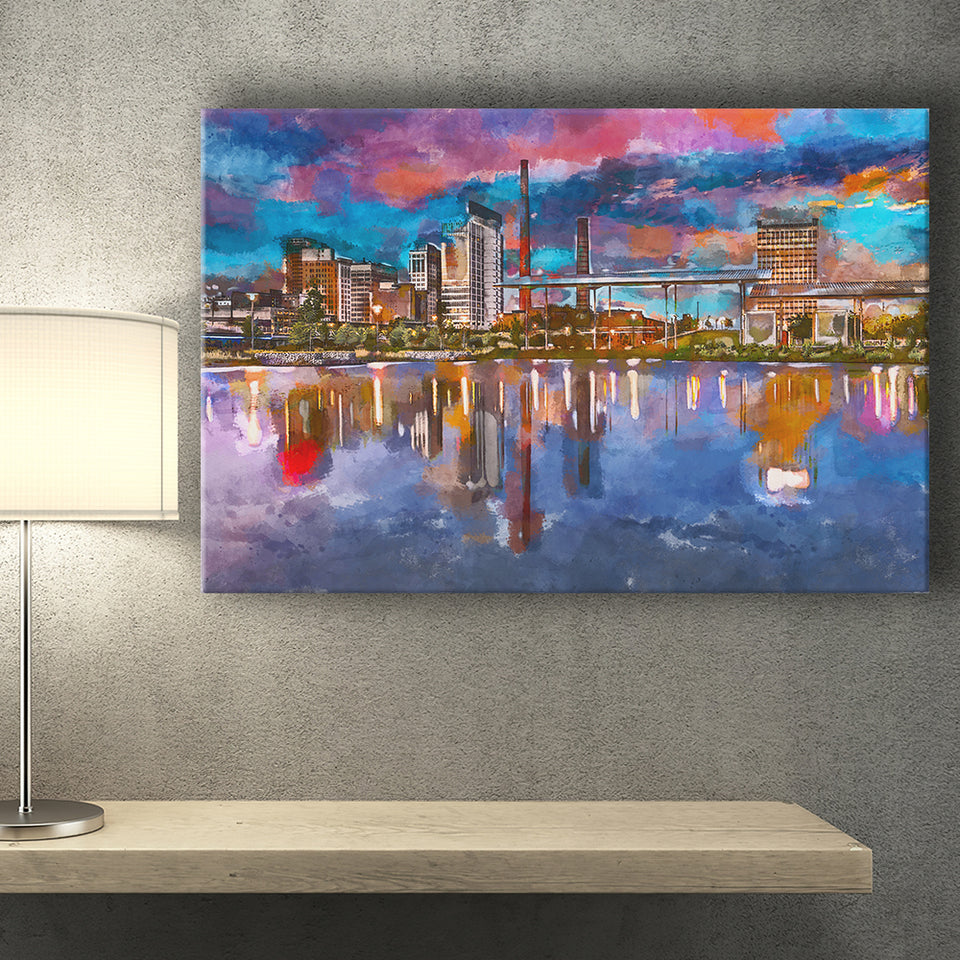 Birmingham Alabama Usa City Skyline City Art Watercolor Canvas Prints Wall Art Home Decor, Large Canvas