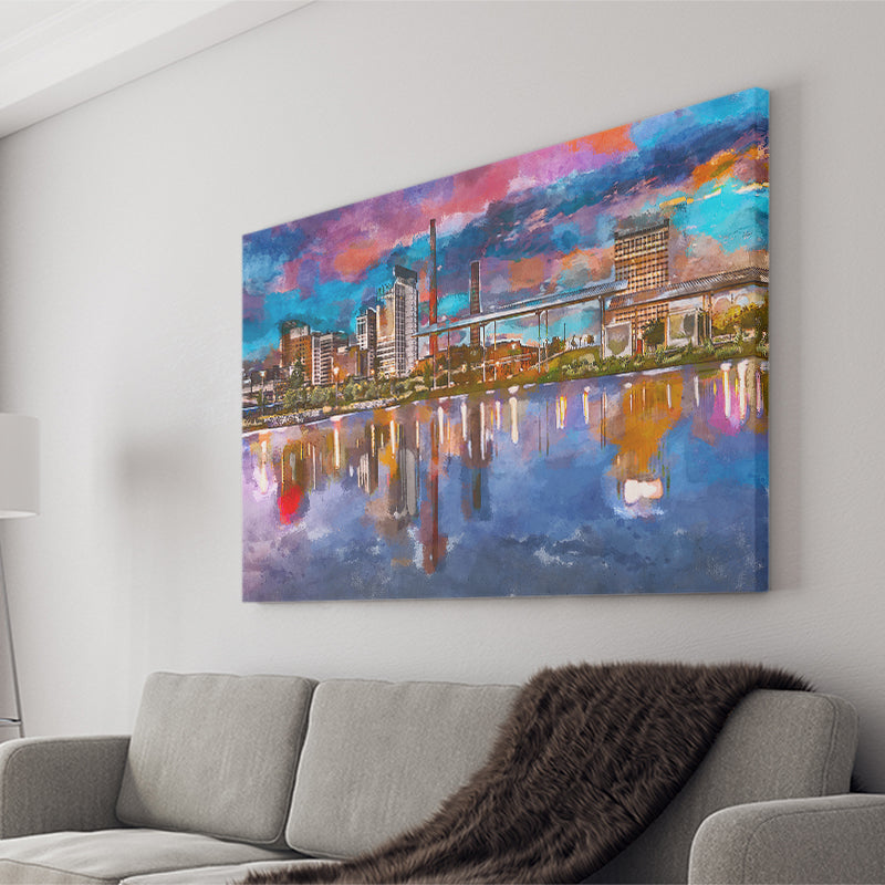 Birmingham Alabama Usa City Skyline City Art Watercolor Canvas Prints Wall Art Home Decor, Large Canvas