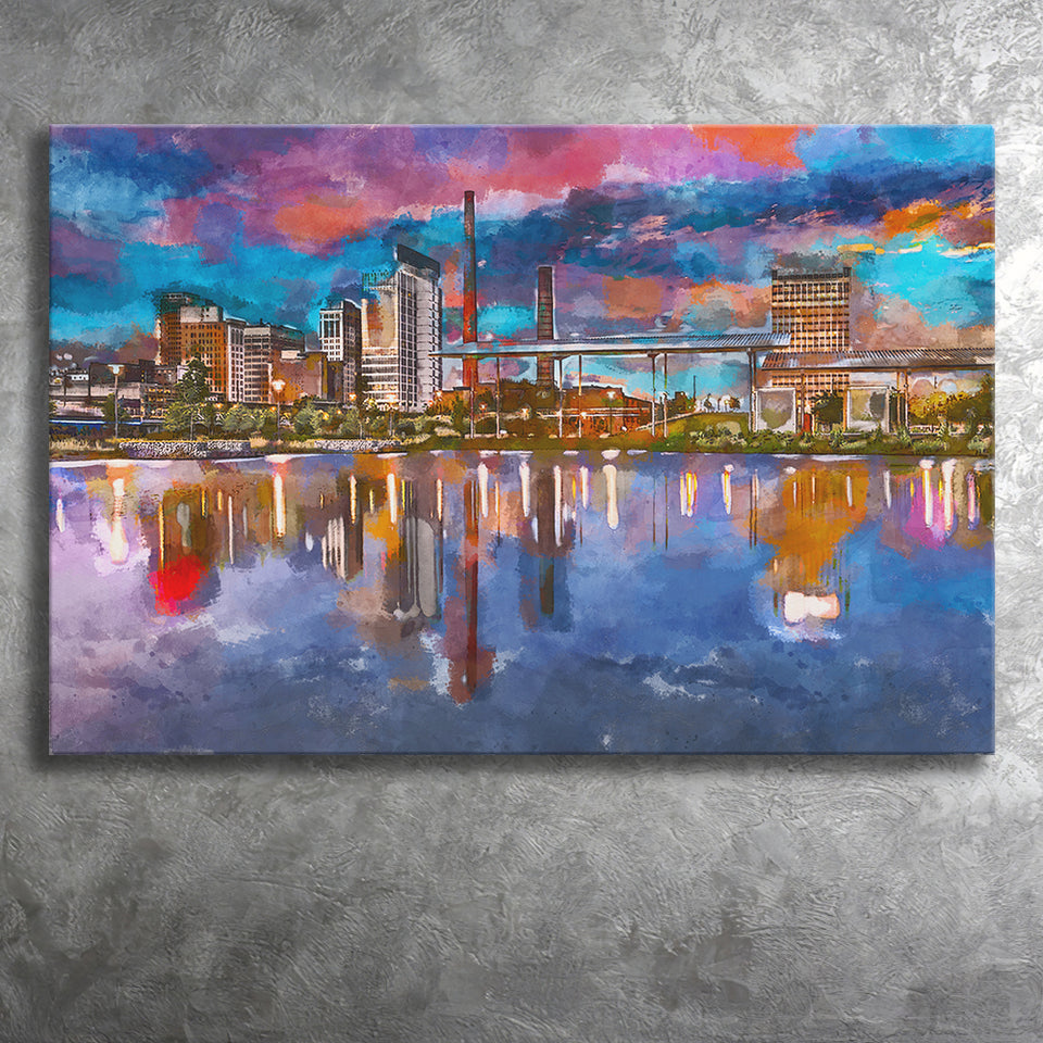 Birmingham Alabama Usa City Skyline City Art Watercolor Canvas Prints Wall Art Home Decor, Large Canvas