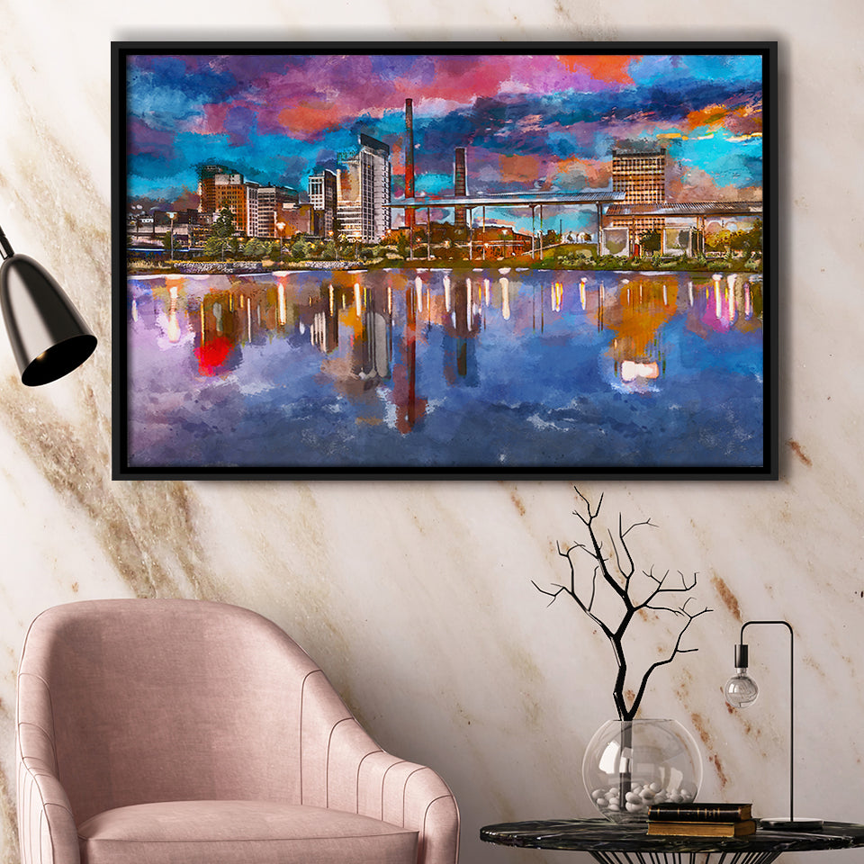 Birmingham Alabama Usa City Skyline City Art Watercolor Framed Canvas Prints Wall Art Home Decor,Floating Frame