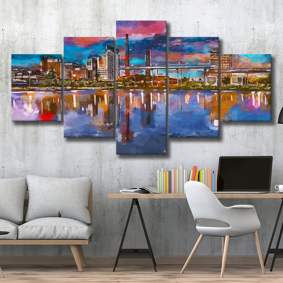 Birmingham Alabama Usa City Skyline 5 Pieces Mixed Canvas Prints Wall Art Home Decor