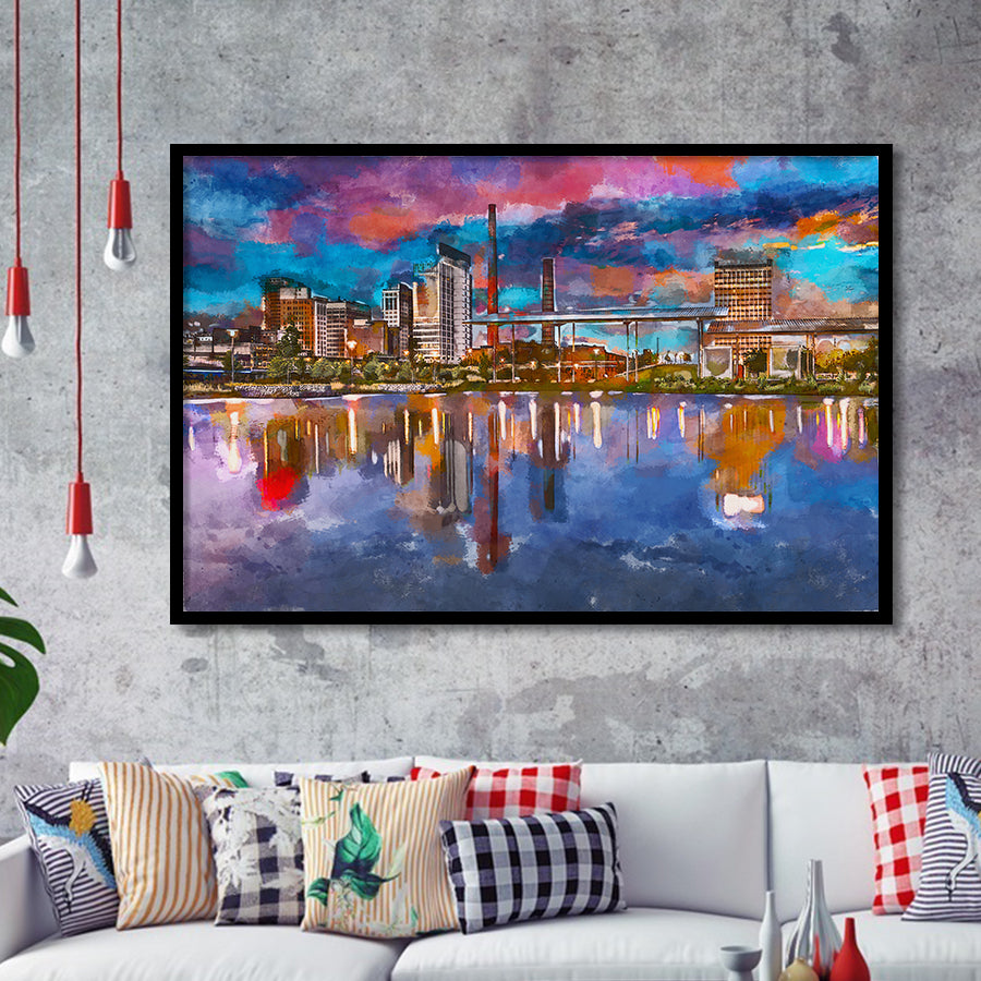 Birmingham Alabama Usa City Skyline City Art Watercolor Framed Art Prints Wall Art Decor,Framed Picture