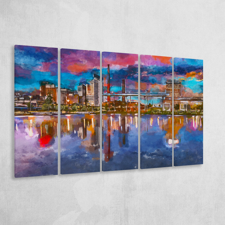 Birmingham Alabama Usa City Skyline 5 Pieces Extra Large Canvas Prints Wall Art Home Decor