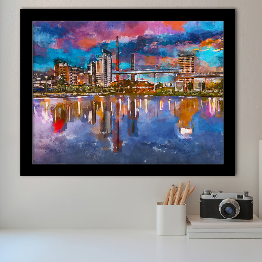 Birmingham Alabama Usa City Skyline City Art Watercolor Framed Art Prints Wall Art Decor,Framed Picture