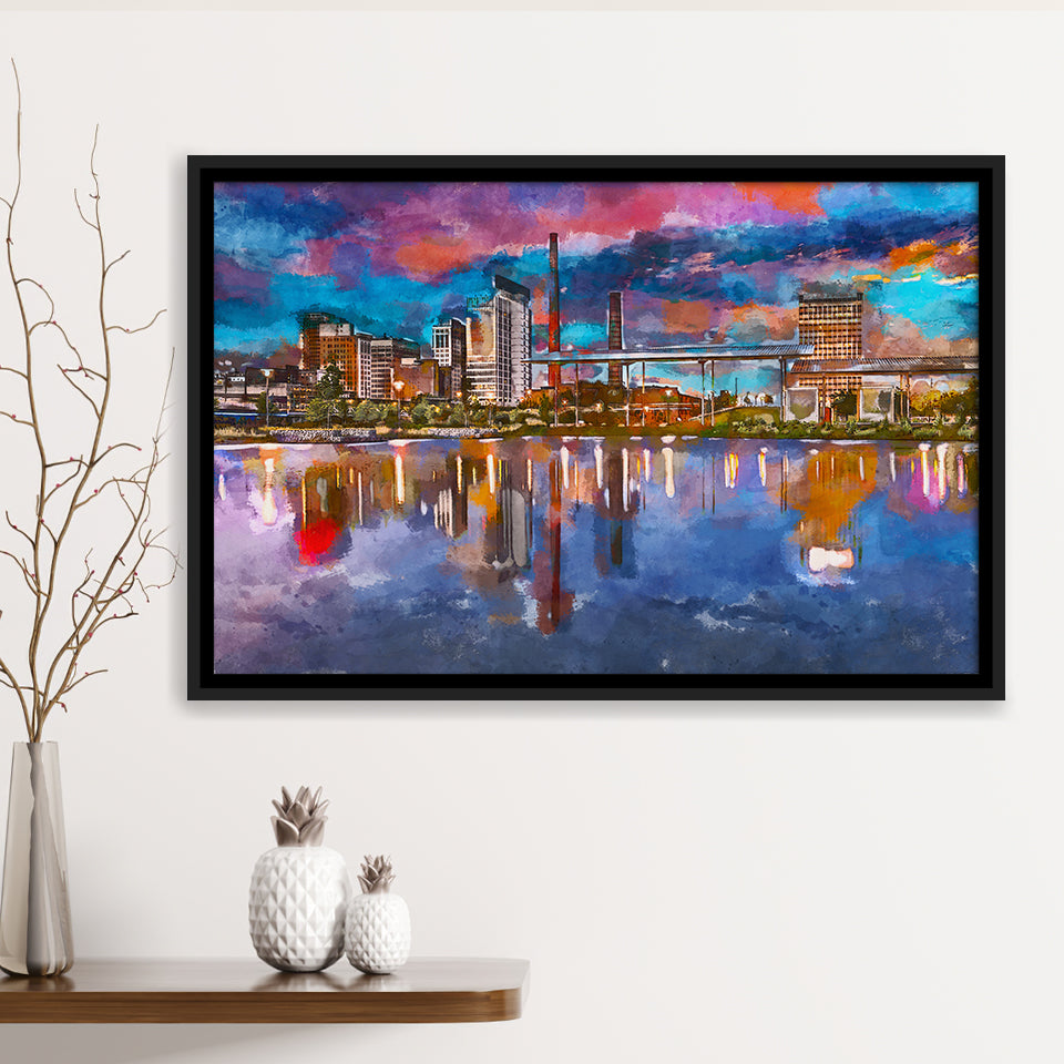 Birmingham Alabama Usa City Skyline City Art Watercolor Framed Canvas Prints Wall Art Home Decor,Floating Frame