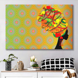 Black African Lady w Colorful Turban Canvas Prints Wall Art - Painting Canvas, African Art, Home Wall Decor, Painting Prints, For Sale