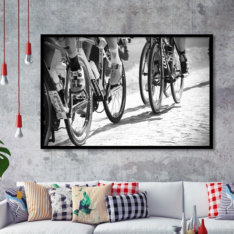 Black And White Cycling Canvas Print Roubaix Cycling Framed Art Prints Wall Art Decor, Framed Picture, Home Decor