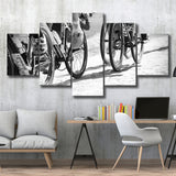 Black And White Cycling Canvas Print Roubaix Cycling 5 Piece Canvas Prints Wall Art Decor, Multi Panels, Mixed Canvas