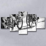 Black And White Cycling Canvas Print Roubaix Cycling 5 Piece Canvas Prints Wall Art Decor, Multi Panels, Mixed Canvas