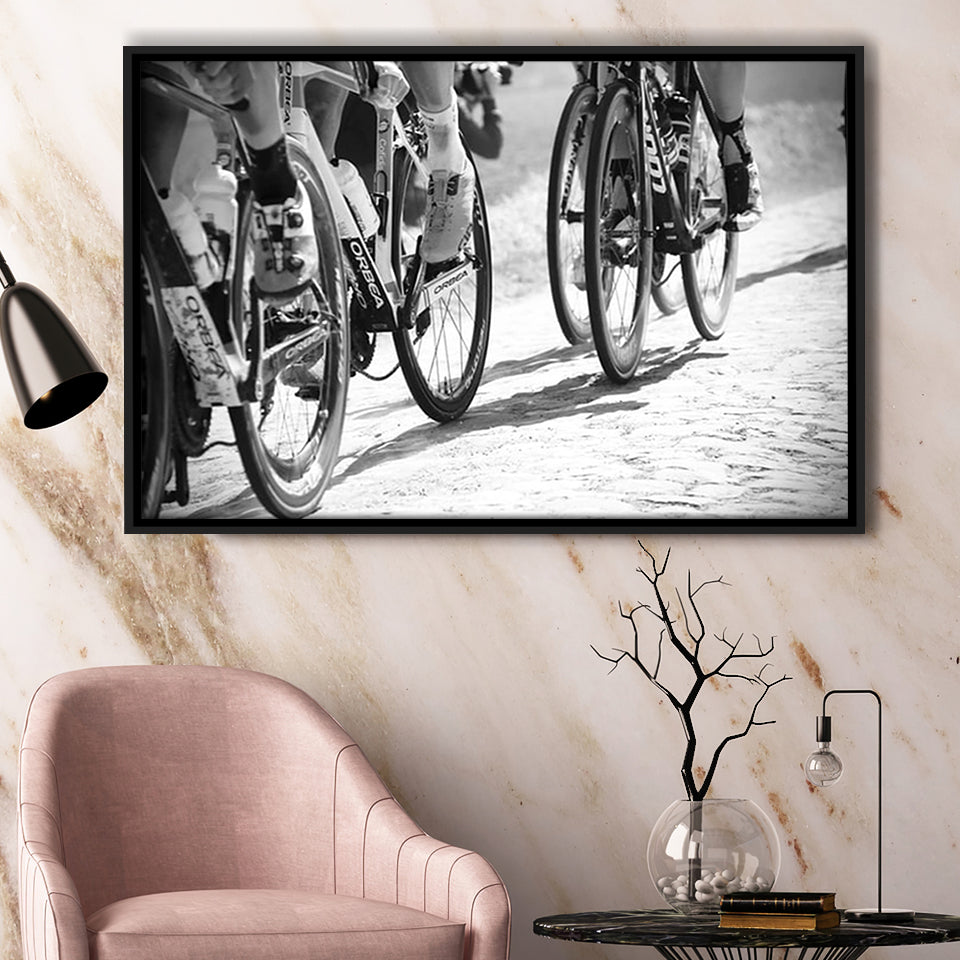 Black And White Cycling Canvas Print Roubaix Cycling Framed Canvas Prints Wall Art Decor, Framed Picture, Floating Frame