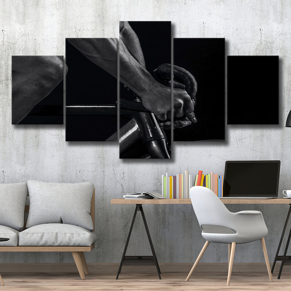 Black And White Cycling Canvas Print 5 Piece Canvas Prints Wall Art Decor, Multi Panels, Mixed Canvas