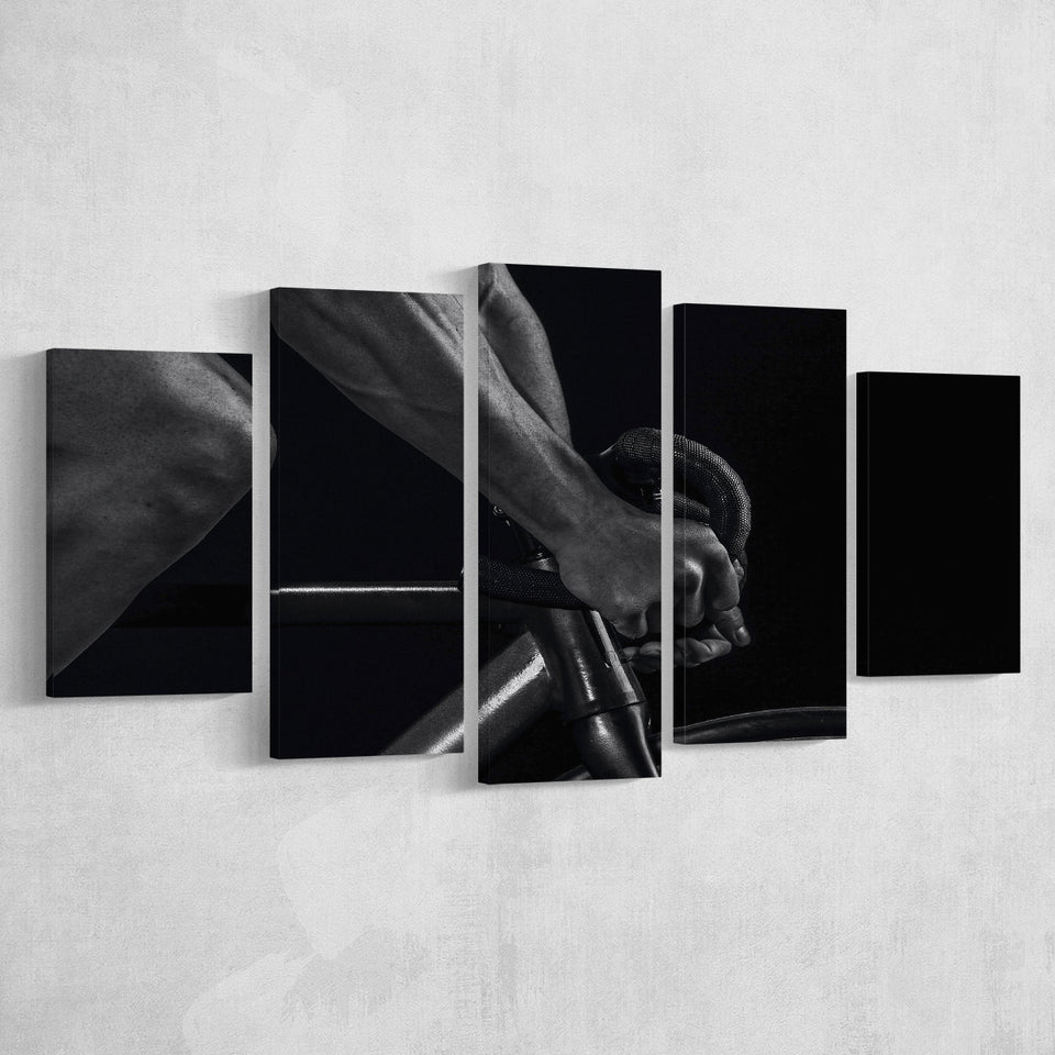 Black And White Cycling Canvas Print 5 Piece Canvas Prints Wall Art Decor, Multi Panels, Mixed Canvas