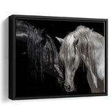 Black And White Horse, Horse Couple, Framed Canvas Prints Wall Art Home Decor,Floating Frame, Ready to Hang