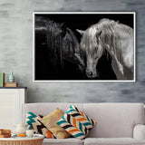Black And White Horse, Horse Couple, Framed Canvas Prints Wall Art Home Decor,Floating Frame, Ready to Hang