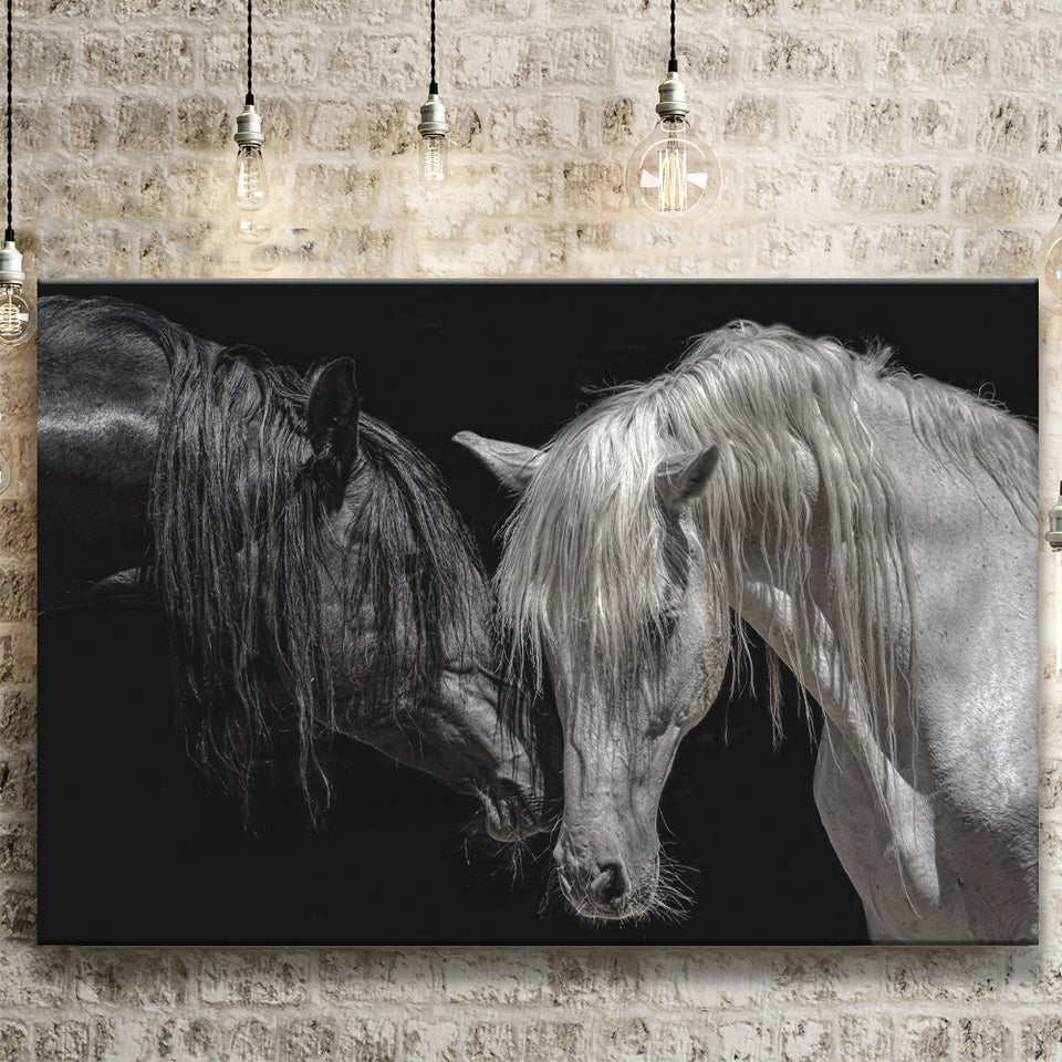 Black And White Horse, Horse Couple, Canvas Prints Wall Art Home Decor