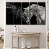 Black And White Horse, Horse Couple, Multi Panels, 5 Pieces B, Canvas Prints Wall Art Home Decor,X Large Canvas
