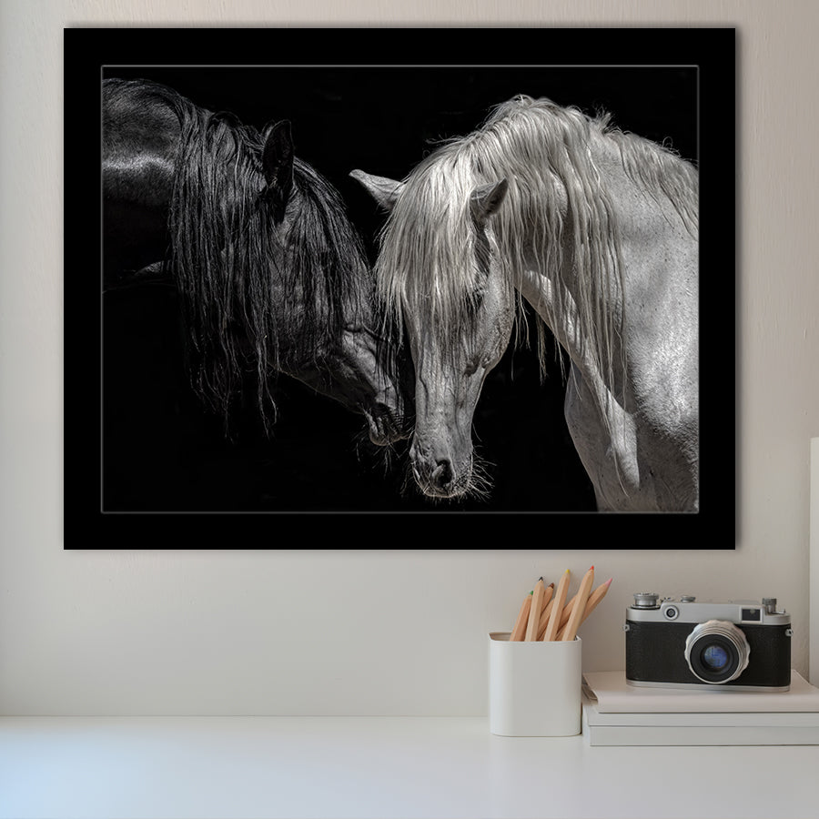 Black And White Horse, Horse Couple, Framed Art Prints Wall Art Home Decor, Ready to Hang