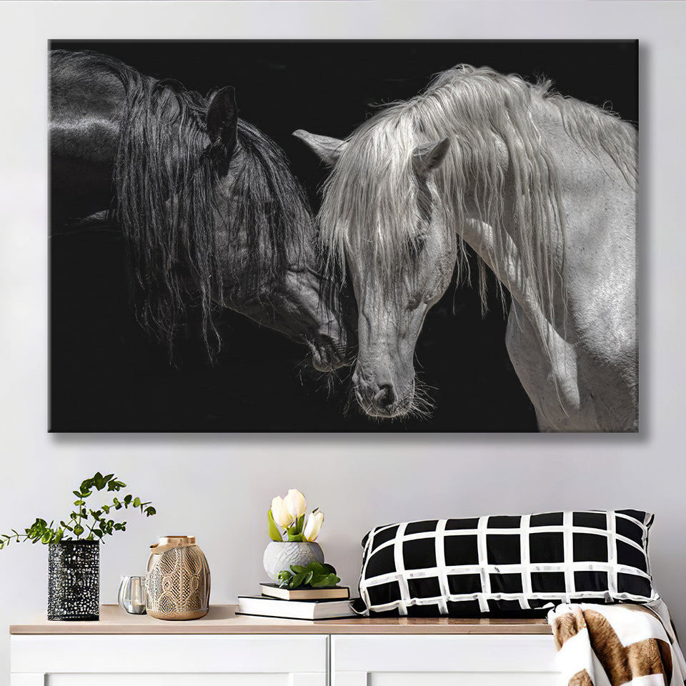 Black And White Horse, Horse Couple, Canvas Prints Wall Art Home Decor