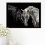 Black And White Horse, Horse Couple, Framed Canvas Prints Wall Art Home Decor,Floating Frame, Ready to Hang