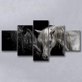 Black And White Horse, Horse Couple, Multi Panels, 5 Pieces, Canvas Prints Wall Art Home Decor